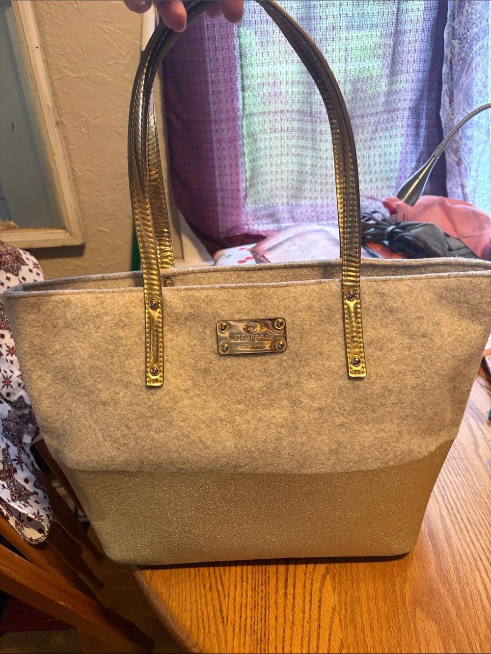 kate spade New York Harmony Frosted Gold Wool Tote